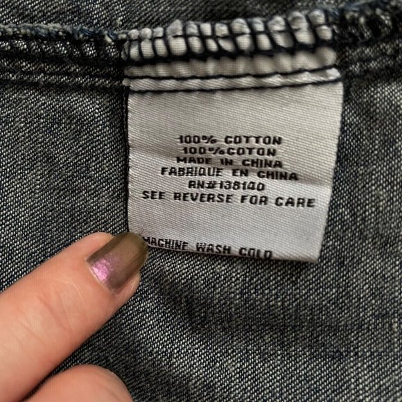 Vintage Men Denim Shirt Long Sleeve Jean Classic Born Fly Embroidered Patch 2XL - Picture 4 of 10